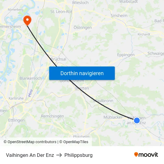 Vaihingen An Der Enz to Philippsburg map