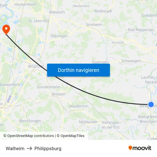 Walheim to Philippsburg map