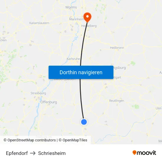 Epfendorf to Schriesheim map