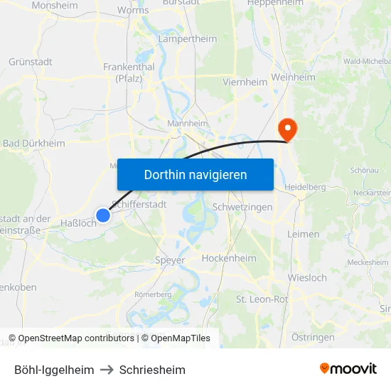 Böhl-Iggelheim to Schriesheim map
