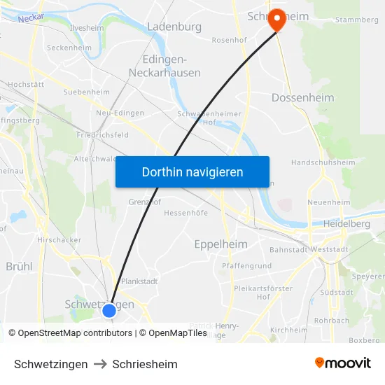 Schwetzingen to Schriesheim map