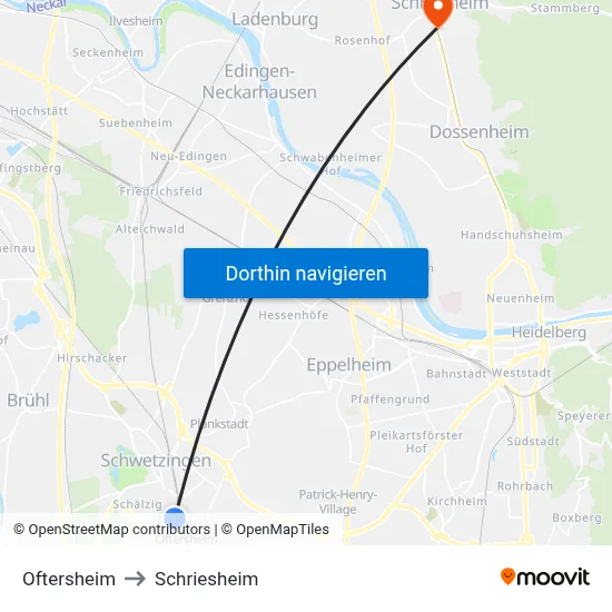 Oftersheim to Schriesheim map