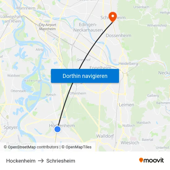 Hockenheim to Schriesheim map