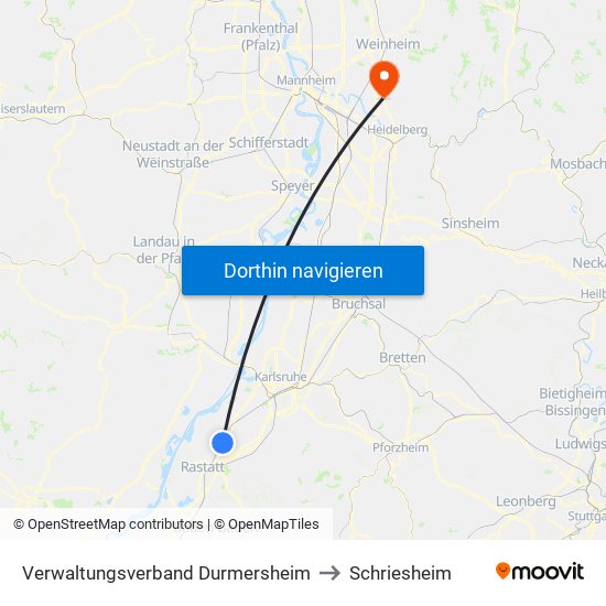 Verwaltungsverband Durmersheim to Schriesheim map
