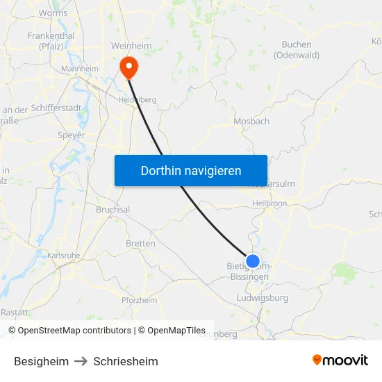 Besigheim to Schriesheim map
