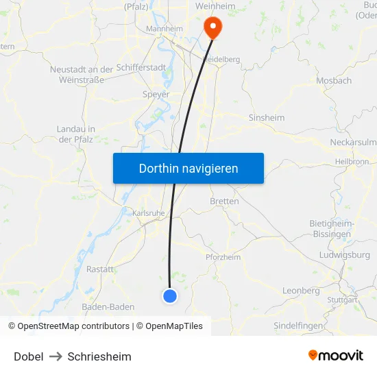 Dobel to Schriesheim map