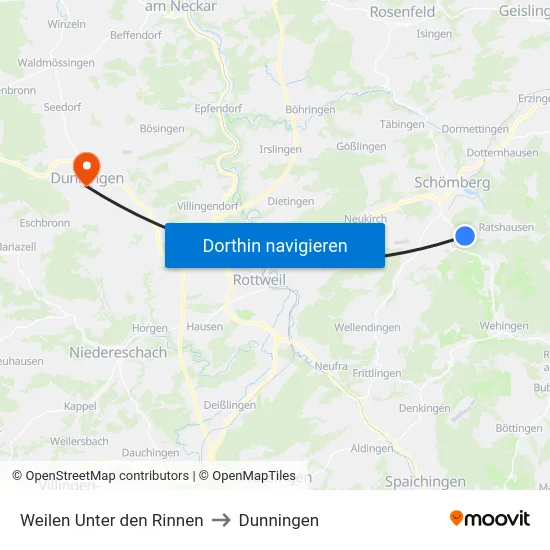 Weilen Unter den Rinnen to Dunningen map