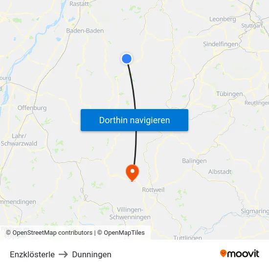 Enzklösterle to Dunningen map