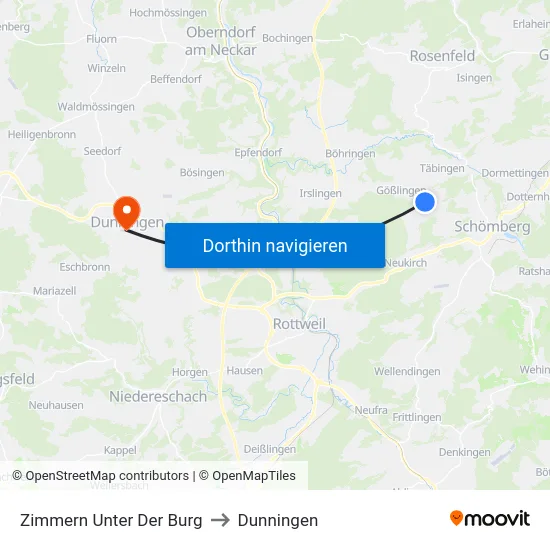 Zimmern Unter Der Burg to Dunningen map