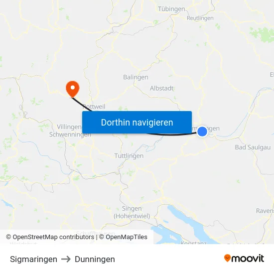 Sigmaringen to Dunningen map