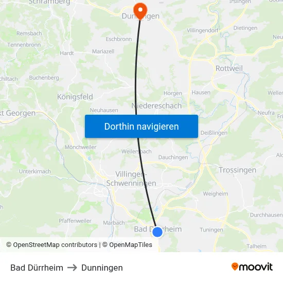 Bad Dürrheim to Dunningen map