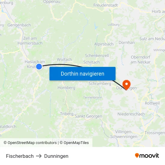 Fischerbach to Dunningen map