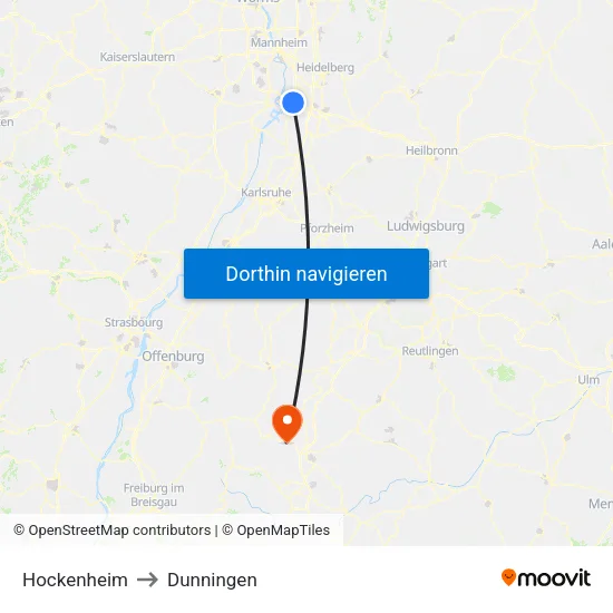 Hockenheim to Dunningen map