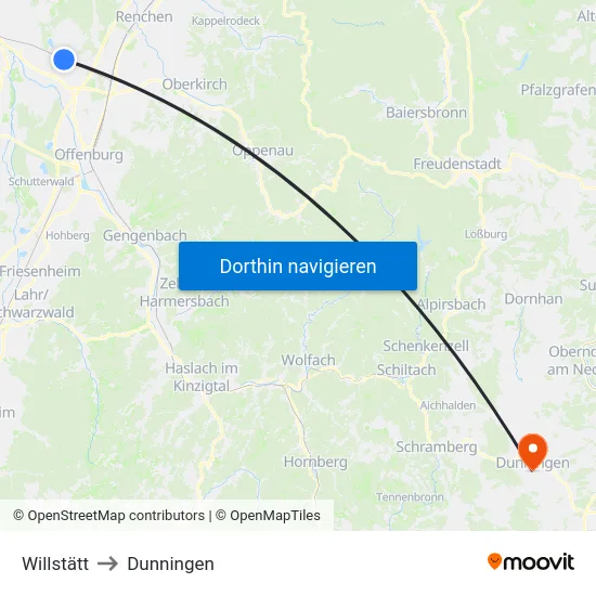 Willstätt to Dunningen map