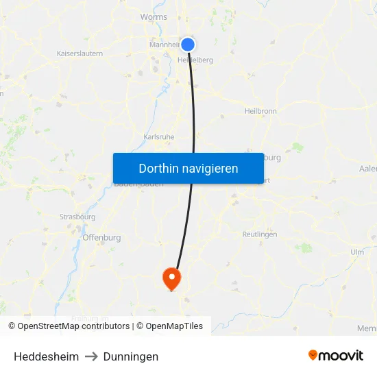 Heddesheim to Dunningen map