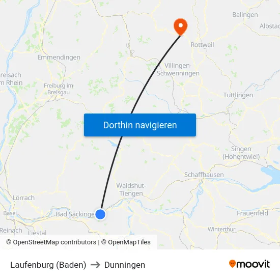 Laufenburg (Baden) to Dunningen map
