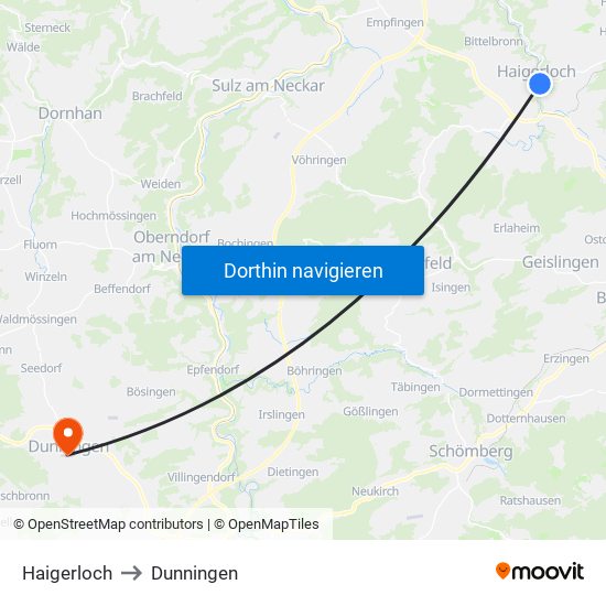Haigerloch to Dunningen map