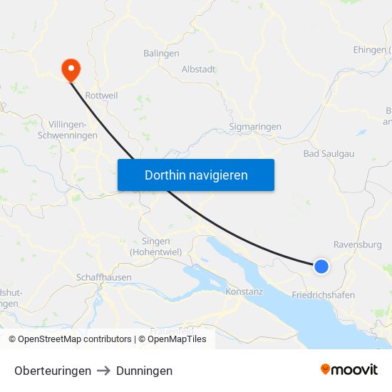 Oberteuringen to Dunningen map