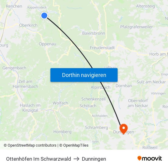 Ottenhöfen Im Schwarzwald to Dunningen map
