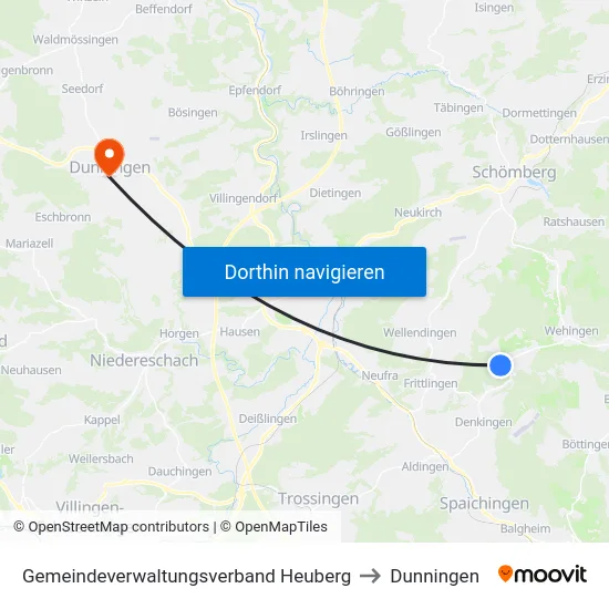 Gemeindeverwaltungsverband Heuberg to Dunningen map