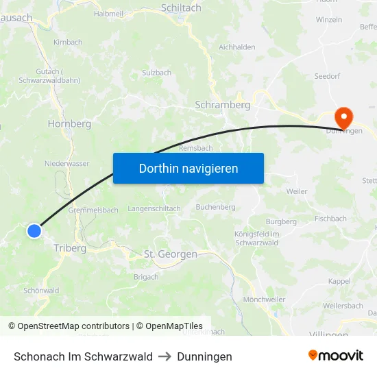 Schonach Im Schwarzwald to Dunningen map