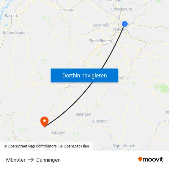 Münster to Dunningen map