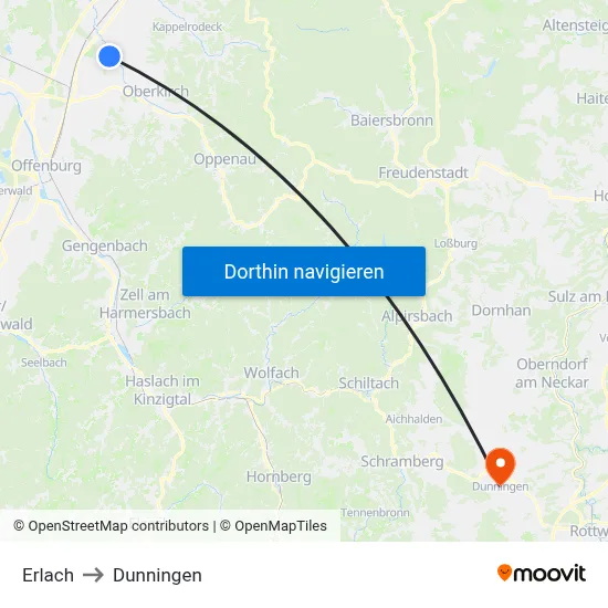 Erlach to Dunningen map