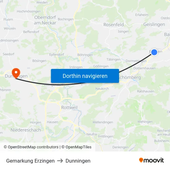 Gemarkung Erzingen to Dunningen map