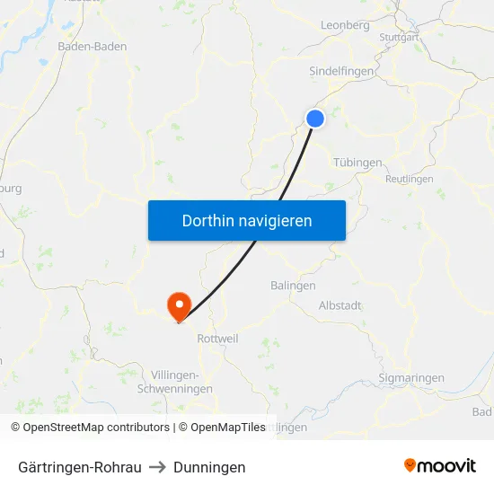Gärtringen-Rohrau to Dunningen map