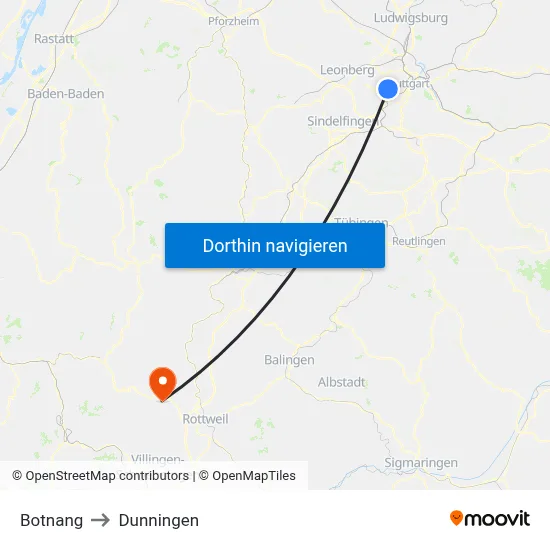Botnang to Dunningen map