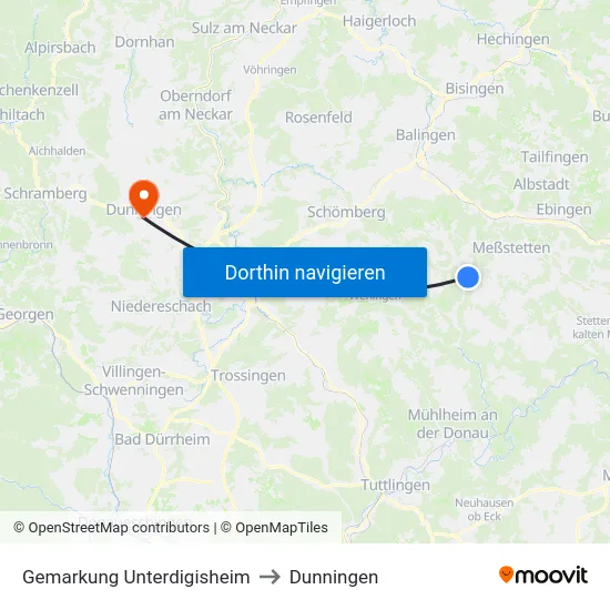 Gemarkung Unterdigisheim to Dunningen map