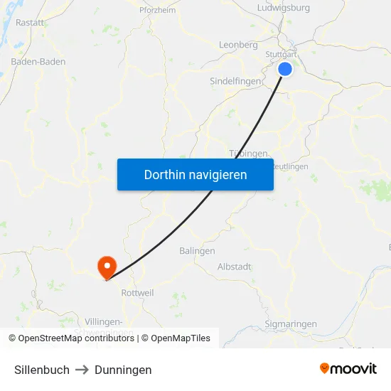 Sillenbuch to Dunningen map