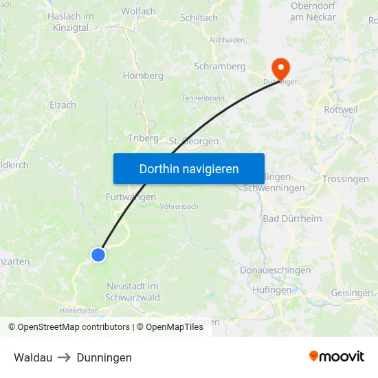 Waldau to Dunningen map