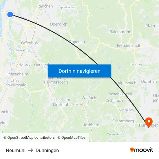 Neumühl to Dunningen map