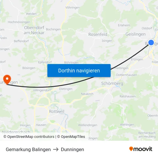 Gemarkung Balingen to Dunningen map