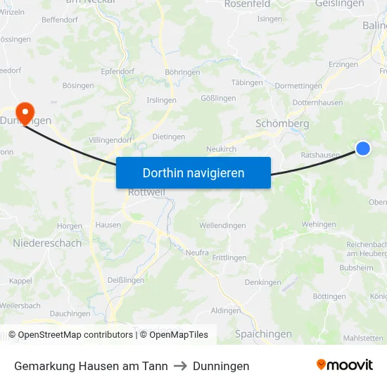 Gemarkung Hausen am Tann to Dunningen map