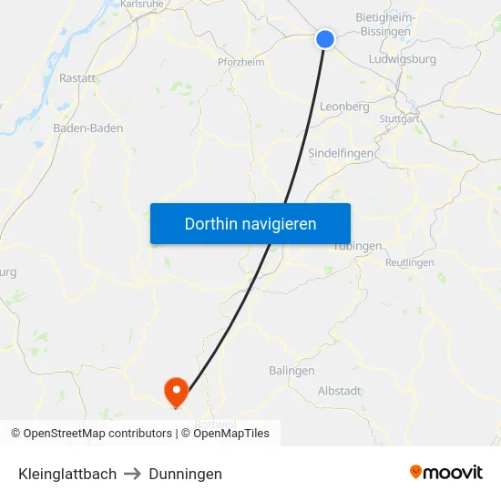 Kleinglattbach to Dunningen map
