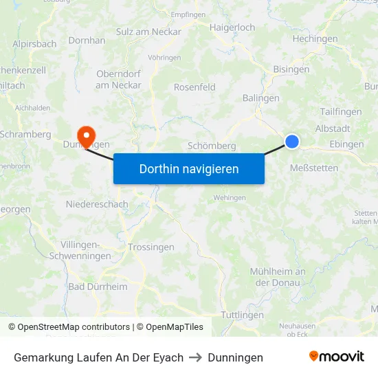 Gemarkung Laufen An Der Eyach to Dunningen map