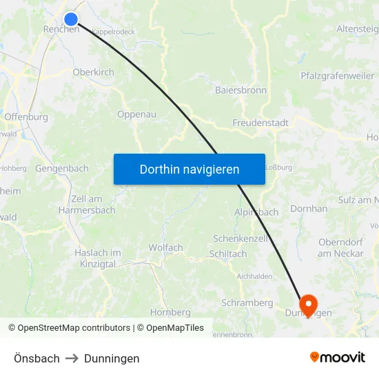 Önsbach to Dunningen map