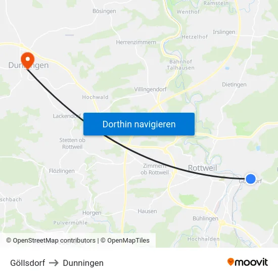 Göllsdorf to Dunningen map