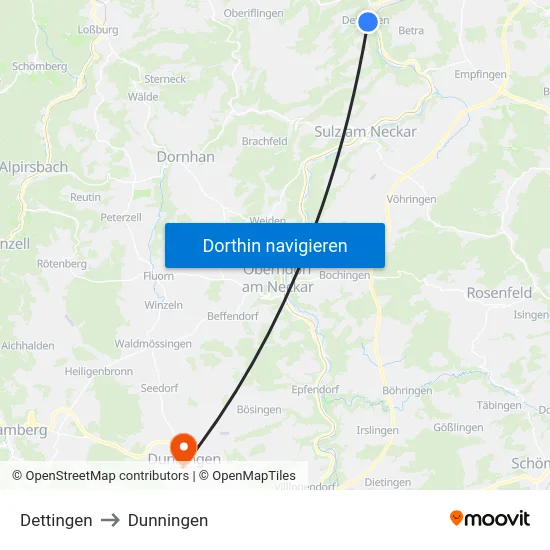 Dettingen to Dunningen map