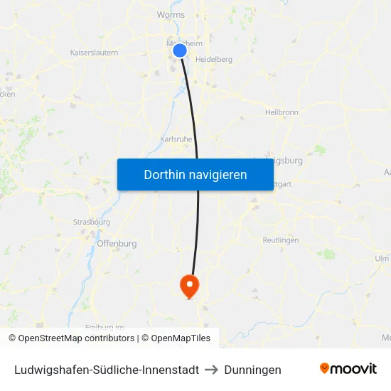 Ludwigshafen-Südliche-Innenstadt to Dunningen map