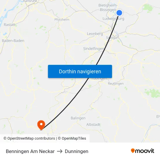 Benningen Am Neckar to Dunningen map