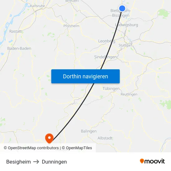 Besigheim to Dunningen map