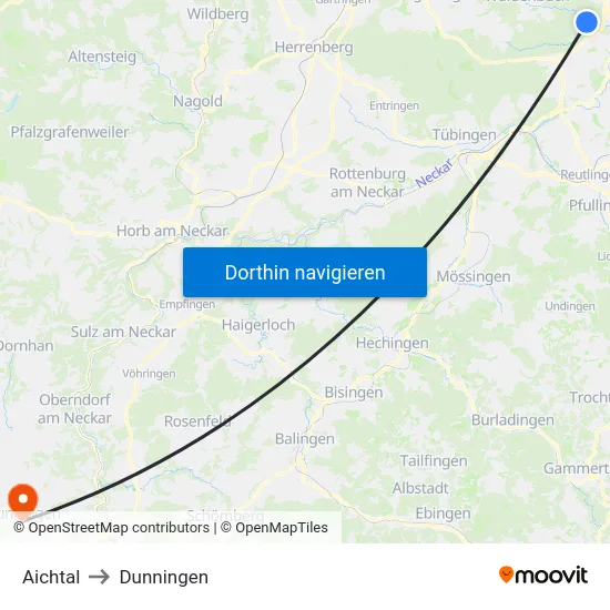 Aichtal to Dunningen map
