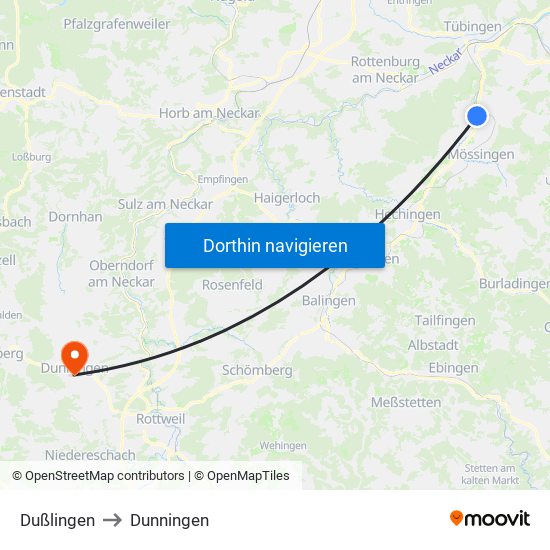 Dußlingen to Dunningen map