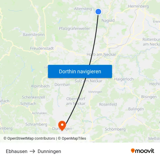 Ebhausen to Dunningen map
