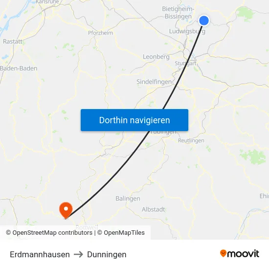 Erdmannhausen to Dunningen map