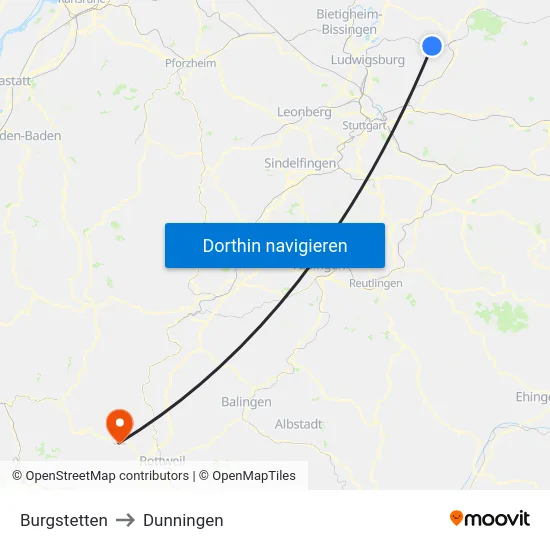 Burgstetten to Dunningen map