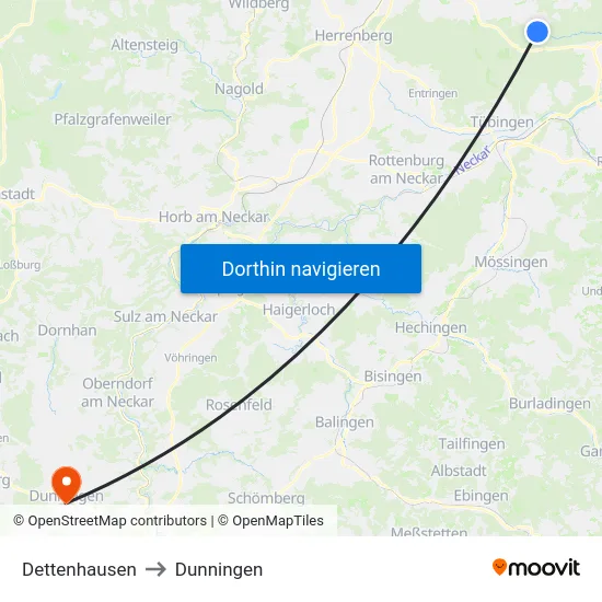 Dettenhausen to Dunningen map